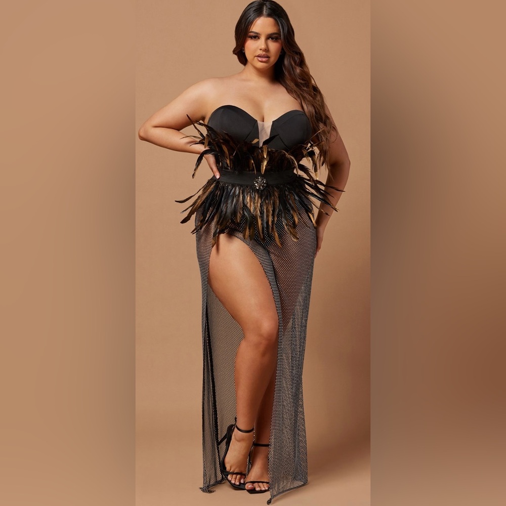 Fashion Nova Black Feather Maxi Dress